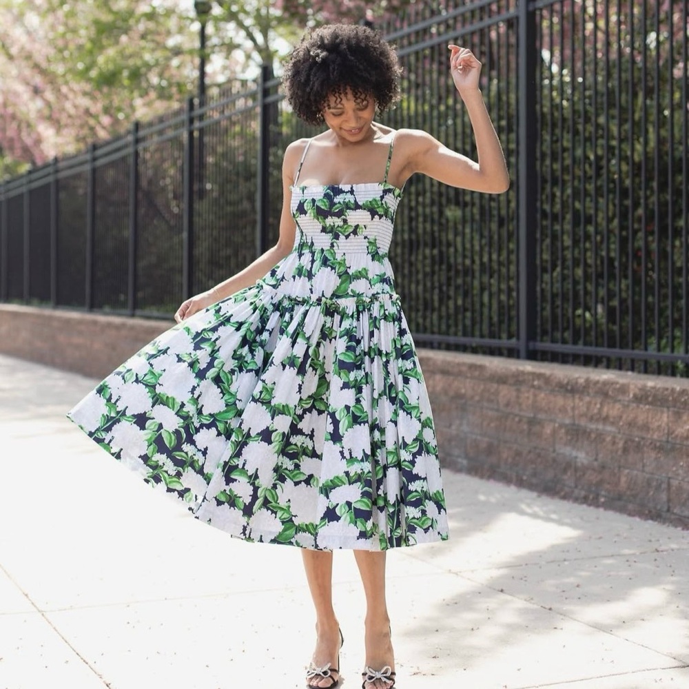 Hill House Green and White Floral Midi Dress